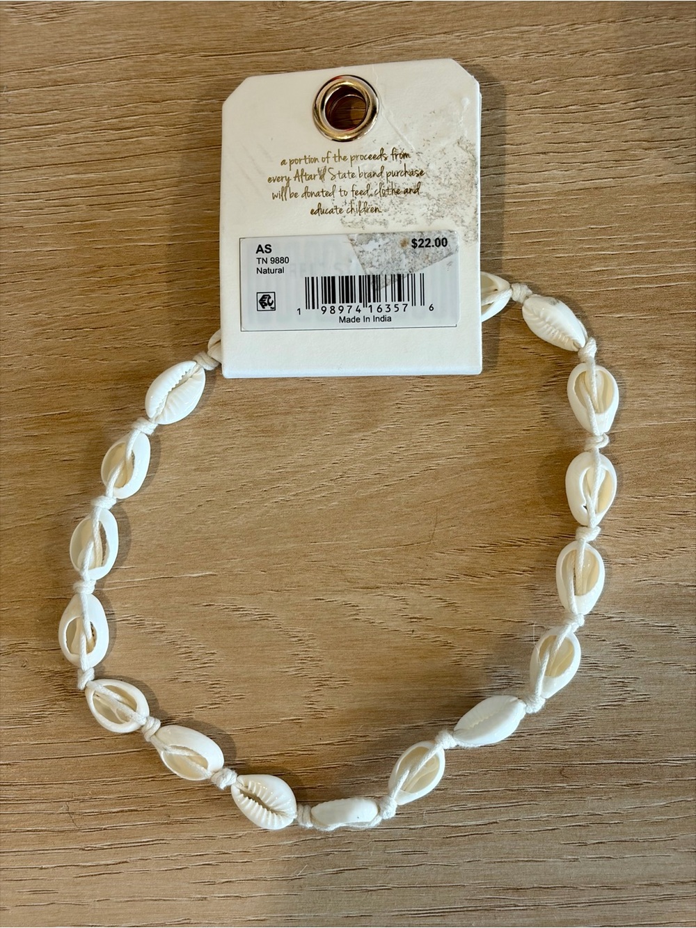 Altar'd State Cream Shell Bead Choker with Gold Logo Tag - Picture 3 of 4
